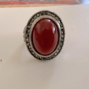 Red glass stone sliver ring